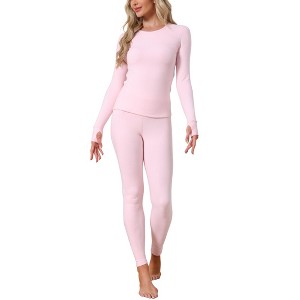 INSPIRE CHIC Women's Thermal Underwear Sets Thumbholes Long Sleeve with Leggings Winter Cold Base Layer Pajamas Set - 1 of 4