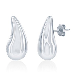 Bella Silver Sterling Silver, Polished Curved Puffed Teardrop Earrings - Silver - 1 of 3