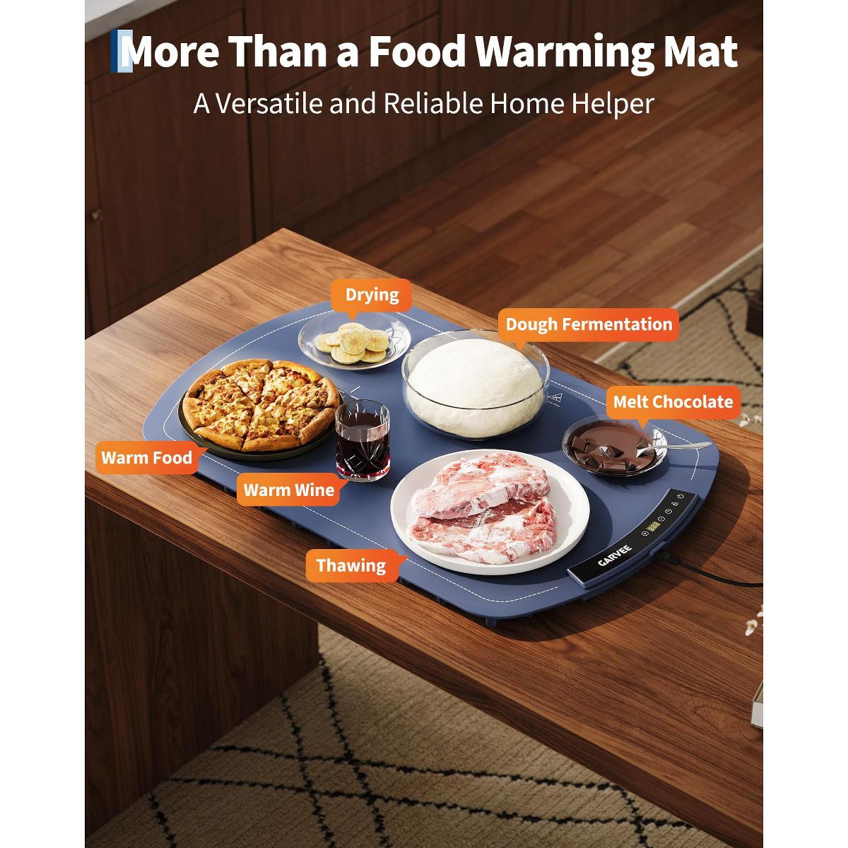 Garvee 26"x16" Electric Food Warming Mat – 8 Temps, 6H Timer, 250W, Child Lock, Auto Shut-Off – Rollable Silicone Warmer for Kitchen, Buffet, Parties - thumbnail 4