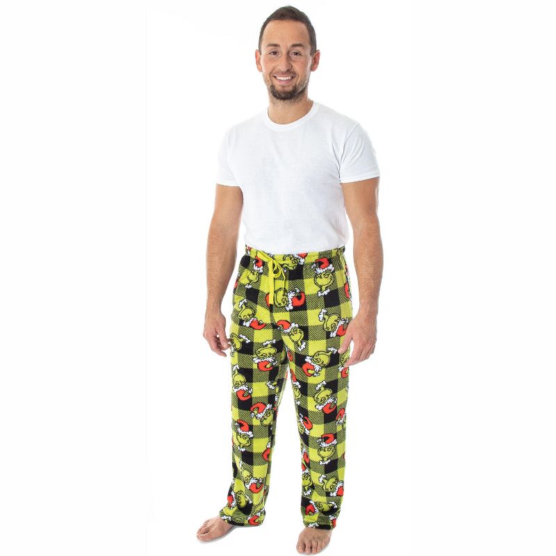 Dr. Seuss Men's The Grinch Sneaky Face Fleece Plush Pajama Pants, 4 of 6