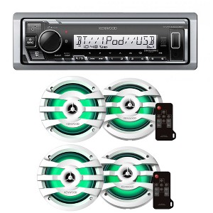 Kenwood KMR-M332BT Digital Media Receiver with Bluetooth with 2 Pairs of KFC-1673MRWL 6.5" 2-way Marine Speaker W/ LED (White), 260W Max power - 1 of 4