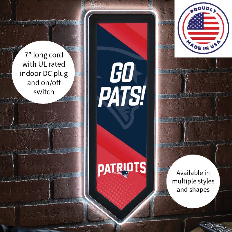 Evergreen Ultra-Thin Glazelight LED Wall Decor, Pennant, New England Patriots- 9 x 23 Inches Made In USA, 5 of 7
