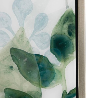 Green and White Acrylic Leaf Print Wall Art Set