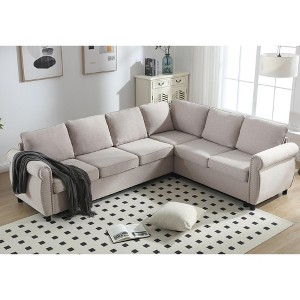 VYNXARIA Sleeper Sofa, 2 in 1 Pull Out Couch Bed,6 seater sofa bed,L Shaped Sleeper Sectional Sofa Couch,Riveted sofa,Beige - 1 of 4