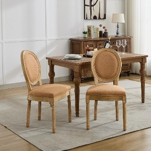 Lyngins French Style Dining Chairs (Set of 2), Linen Upholstered Armless Chair with Rattan Backrest, Solid Wood Kitchen Chairs & Living Room Chair - 1 of 4