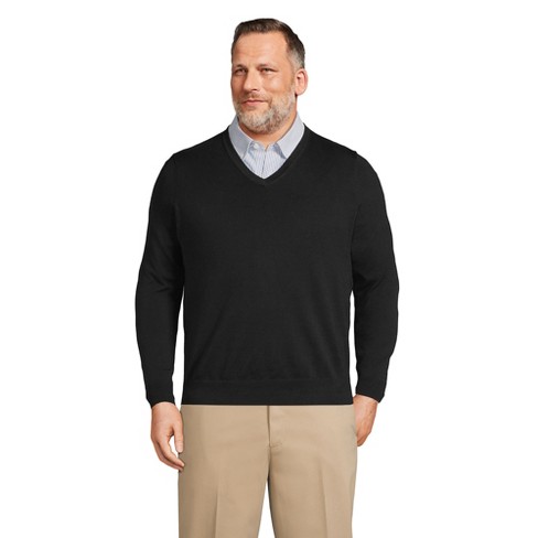 Lands End Men s Big and Tall Classic Fit Fine Gauge Supima Cotton V neck Sweater 4X Big Tall Black