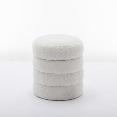 GlasFlength Ottomans and Benches Round Velvet Storage Ottoman with Wooden Base Elegant Simple Design for Living Room Bedroom, White, 23"*23"*17"