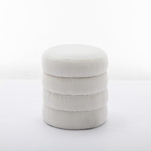 GlasFlength Ottomans and Benches Round Velvet Storage Ottoman with Wooden Base Elegant Simple Design for Living Room Bedroom, White, 23"*23"*17" - 1 of 4