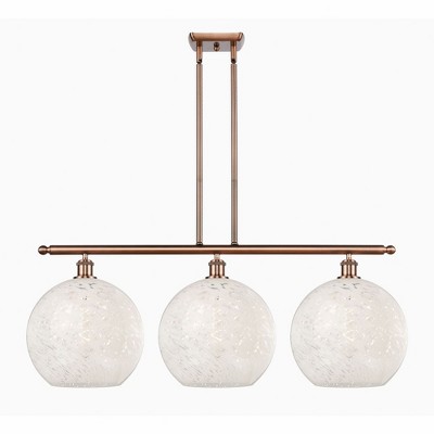 White Mouchette - 3 Light Stem Hung Island In Modern Style-14 Inches Tall and 38.5 Inches Wide