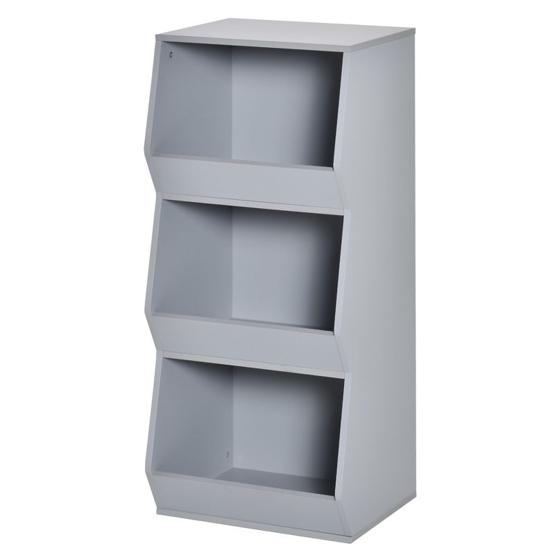 HOMCOM Kids Storage Cabinet Anti-toppling Design with 3 Tiered Shelves for Ample Space and Organization, 35.5" H, gray, 4 of 9