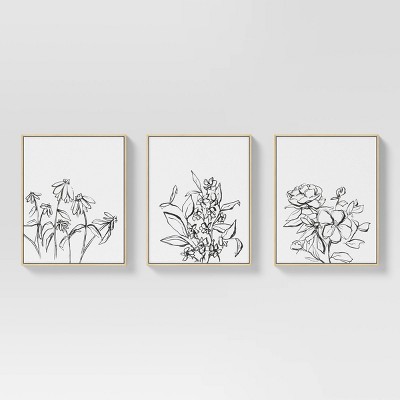 Photo 1 of (Set of 3)34; x 20 Inky Floral Framed Canvases - Threshold