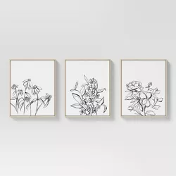 (Set of 3) 16" x 20" Inky Floral Framed Canvases - Threshold™