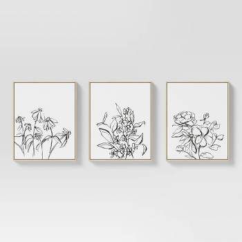 (Set of 3) 16" x 20" Inky Floral Framed Canvases - Threshold™