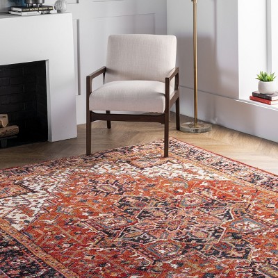 Patrice Emblem Orange Synthetic 3' x 5' Indoor/Outdoor Rug