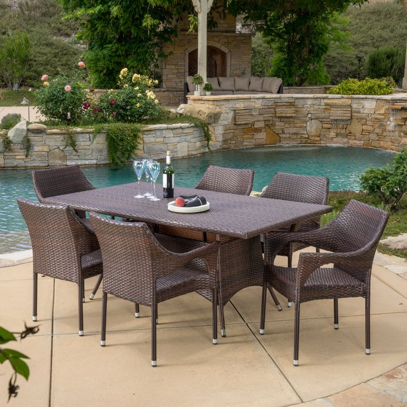 Sinclair 7pc Wicker Patio Dining Set - Brown - Christopher Knight Home, 1 of 7