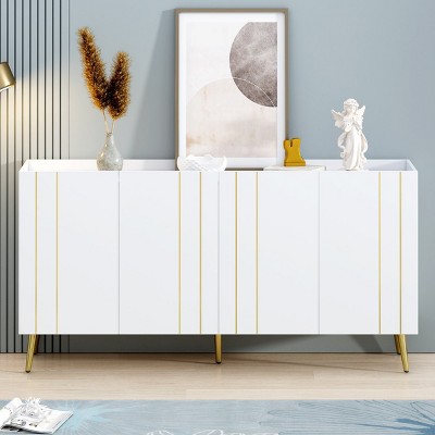 Luxurious Shoe Cabinet With Adjustable Shelves And 5 Metal Legs,Sideboard Cabinet With Gold Lines Doors,Shoe Cabinet For Living Room-Cuddlewood