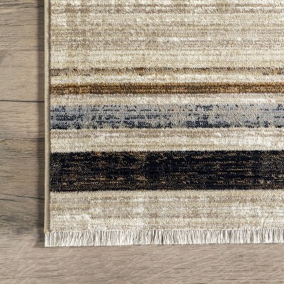 Beige and Black Synthetic Rectangular Striped Area Rug, 8' 10" x 13'