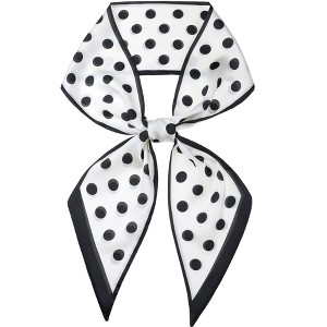 INSPIRE CHIC Women's Fashion Printed Skinny Long Satin Silky Black White Neck Scarves 1Pc - 1 of 4