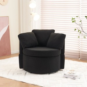 34" Teddy Fabric Round Swivel Lounge Chair, Comfy Upholstered Single Sofa Chair with Backrest, Storage, 3 Pillows – Cuddlewood - 1 of 4