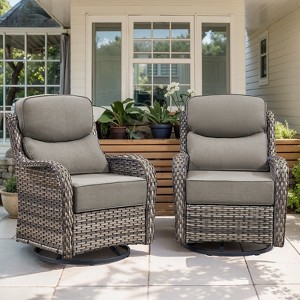 Belord Outdoor Swivel Rocker Patio Chairs of 2 with 6 Inch Thick Cushions, Wicker Patio Furniture Set Swivel Rocking Glider Chairs with High Back - 1 of 4