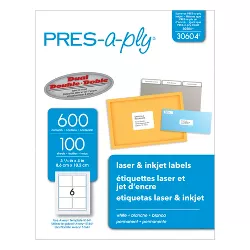 PRES-a-ply Permanent-Adhesive Shipping Labels For Laser and Inkjet Printers, 3-1/3 x 4 Inches, White, Box of 600