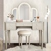 Vanity Set,Mirrored Vanity Table With LED Light And Drawers,Makeup Vanity Table And Cushioned Stool,Vanity Set For Bedroom-Cuddlewood - 3 of 4