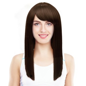 Silky Straight Wig with Bangs Natural Looking Medium Length Blunt Cut Synthetic Full Hair Wig for Women - 1 of 4