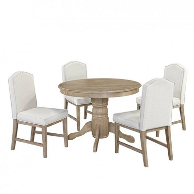 Set of 5 Michael 42" Round Dining Table with Upholstered Chairs White Wash - Home Styles