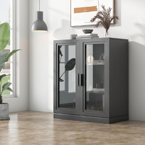36"x31"x16" Wood Accent Sideboard Cabinet in Black, Storage Organizer with Adjustable Shelves and Glass Doors for Kitchen Bedroom Living/Dinning Room - 1 of 4
