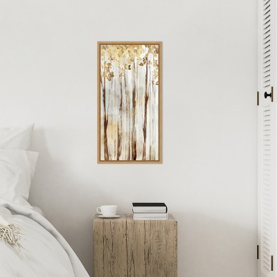 Warm Autumn Abstract Trees Canvas Wall Art in Gold Frame