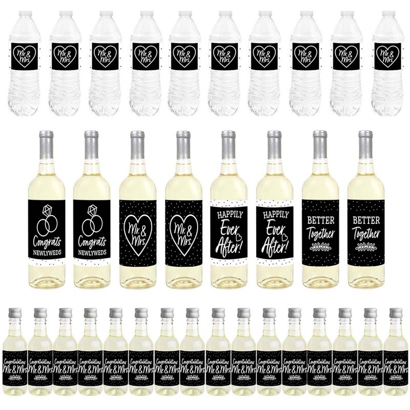 Big Dot of Happiness Mr. and Mrs. - Black and White Wedding or Bridal Shower Decorations - Beverage Bar Kit - 34 Pieces, 1 of 9