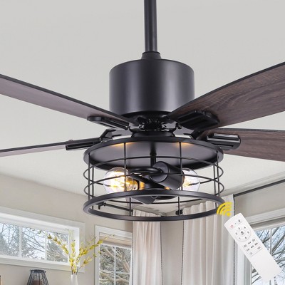 Bella Depot 46" Black Industrial Caged Ceiling Fan with Light and Remote