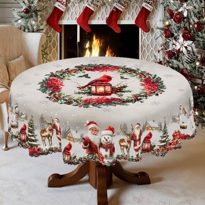 Christmas Wreath Tablecloth, Festive Holiday Dining Table Cover with Wreath Pattern, Dustproof Easy-Care Home Decor - 1 of 4