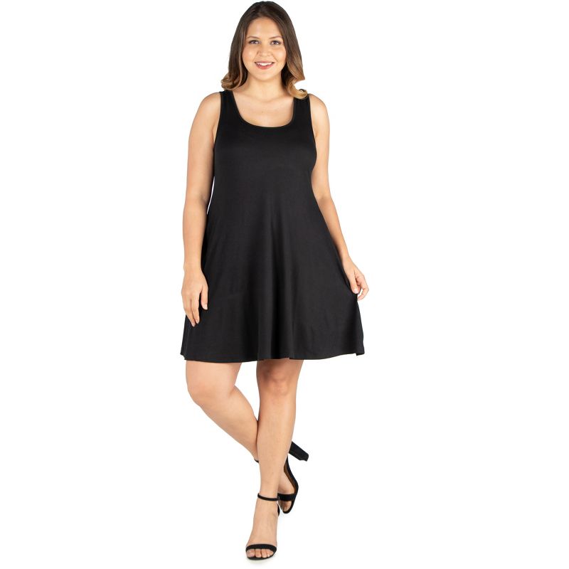 24seven Comfort Apparel Fit and Flare Knee Length Plus Size Tank Dress, 1 of 5