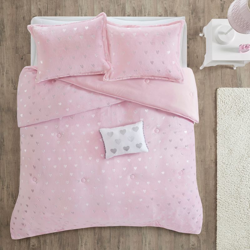 Audrey Metallic Printed Plush Comforter Set, 1 of 10