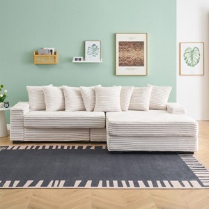Modern Minimalist L-Shaped Sectional Sofa,Corduroy Fabric Upholstered Armrests Sofa,3 Seat Living Room Furniture with Solid Wood Frame-Koiai - 1 of 4