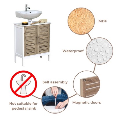 Stockholm Brown Oak Freestanding Bathroom Vanity Cabinet with Louvered Doors