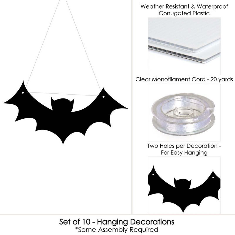 Big Dot of Happiness Hanging Black Bats - Outdoor Hanging Decor - Halloween Party Decorations - 10 Pieces, 4 of 8