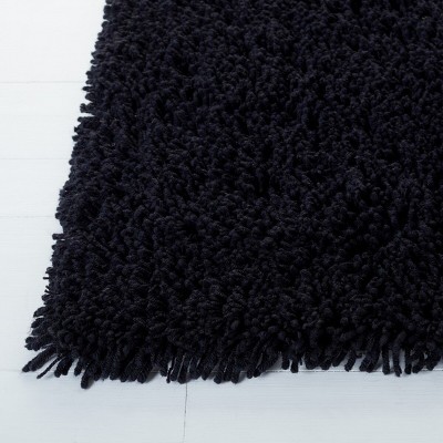 Black Hand-Tufted Wool and Synthetic Shag Area Rug