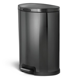 Home Zone Living 12 Gallon Semi-Round Stainless Steel Kitchen Trash Can with Step Pedal and Soft Close Lid, Black - 1 of 4