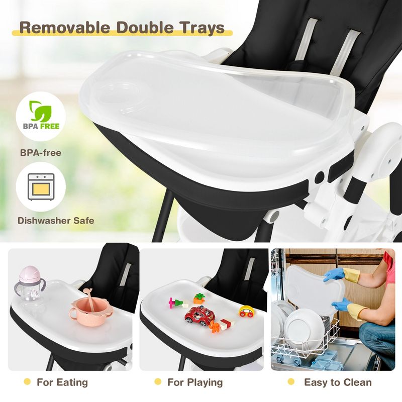 Babyjoy Convertible Folding Adjustable High Chair with Wheel Tray Storage Basket Grey/Beige/Black, 4 of 10