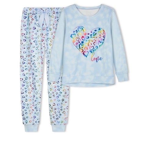 Sleep On It Girls 2-piece Velour Pajama Pant Sleep Set - Rainbow Love -  Blue, Size: L 14/16 : Target