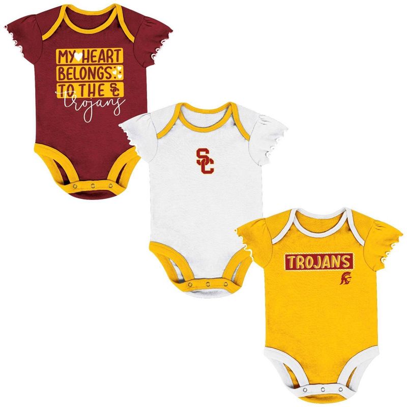 NCAA USC Trojans Infant Girls&#39; 3pk Bodysuit Set, 1 of 5
