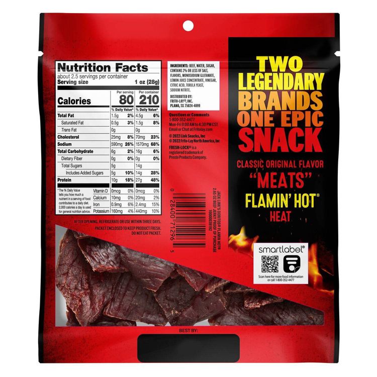 Jack Links Jerky Flamin' Hot Original Beef Jerky - 2.65oz: 10g Protein, Smoked, 2 of 3