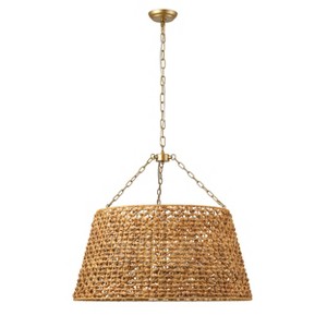 Dewdrop Boho Rattan Pendant Light, Handmade Woven Hanging Ceiling Lamp with Gold Chain for Dining Room Kitchen Island - 1 of 4