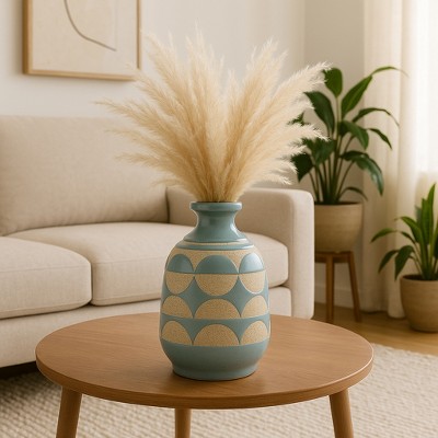 Ceramic Vase for Home Decor and Flower Vase - Brings Modern Charm to Office, Living Room Decor, Table or Bedroom Decor - 10" Blue & Tan