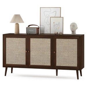 Fontoi Decorative Storage Cabinets, Modern Console Cabinet with 3 Rattan Doors, Bar Cabinet for Kitchen Entryway, Brown, 15.4"*31.1"*59.1" - 1 of 4