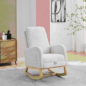 Kumasinova Accent Rocking Chair Nursery Rocker with Footrest&Side Pockets,Modern Glider Chair with Rubberwood Legs for Living Room,250lbs Max - 1 of 4