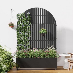 SpassWay 72"H Arch Metal Planter Box with Trellis Raised Garden Bed with Arbor Privacy Screen with Wheels - 1 of 4
