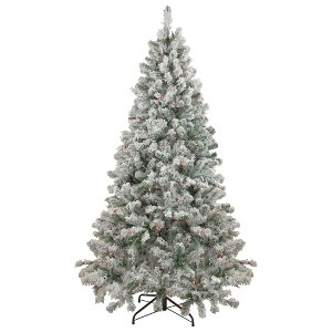 Northlight 6.5' Pre-Lit Flocked Madison Pine Artificial Christmas Tree, Multi Lights - 1 of 4